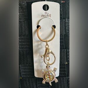Gold Keychain Turtle with Rhinestone Accents